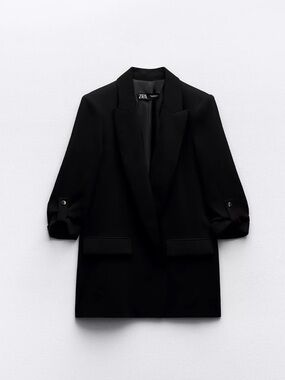 Zara Black Longline Blazer with Rolled Cuffs